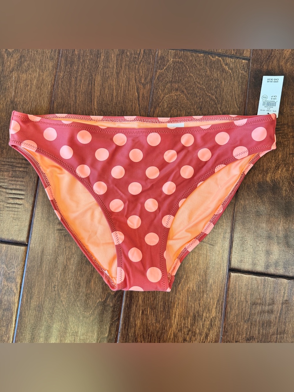 aerie Coral Polka Dot Bikini bottoms size small NWT‎